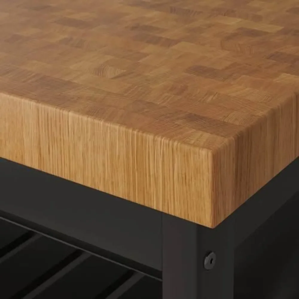 VADHOLMA Kitchen Island w/ Rack Black Oak Butcher Block Top 49 5/8” Excellent